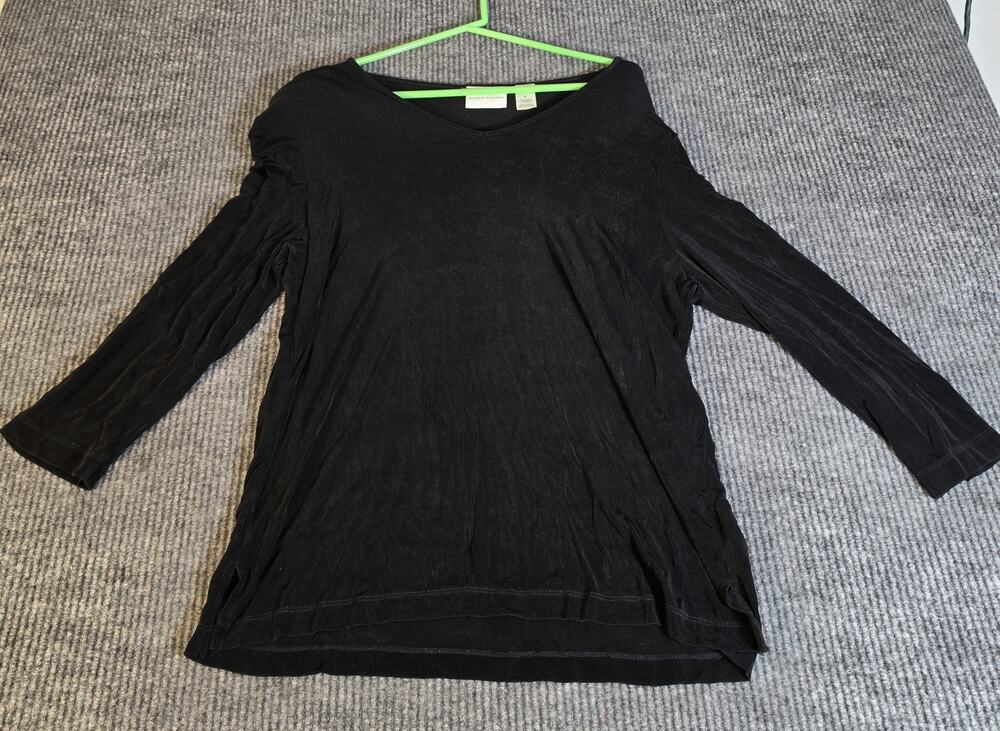 Alfred Dunner Top Blouse Black 3/4 Sleeve Women's Size Medium